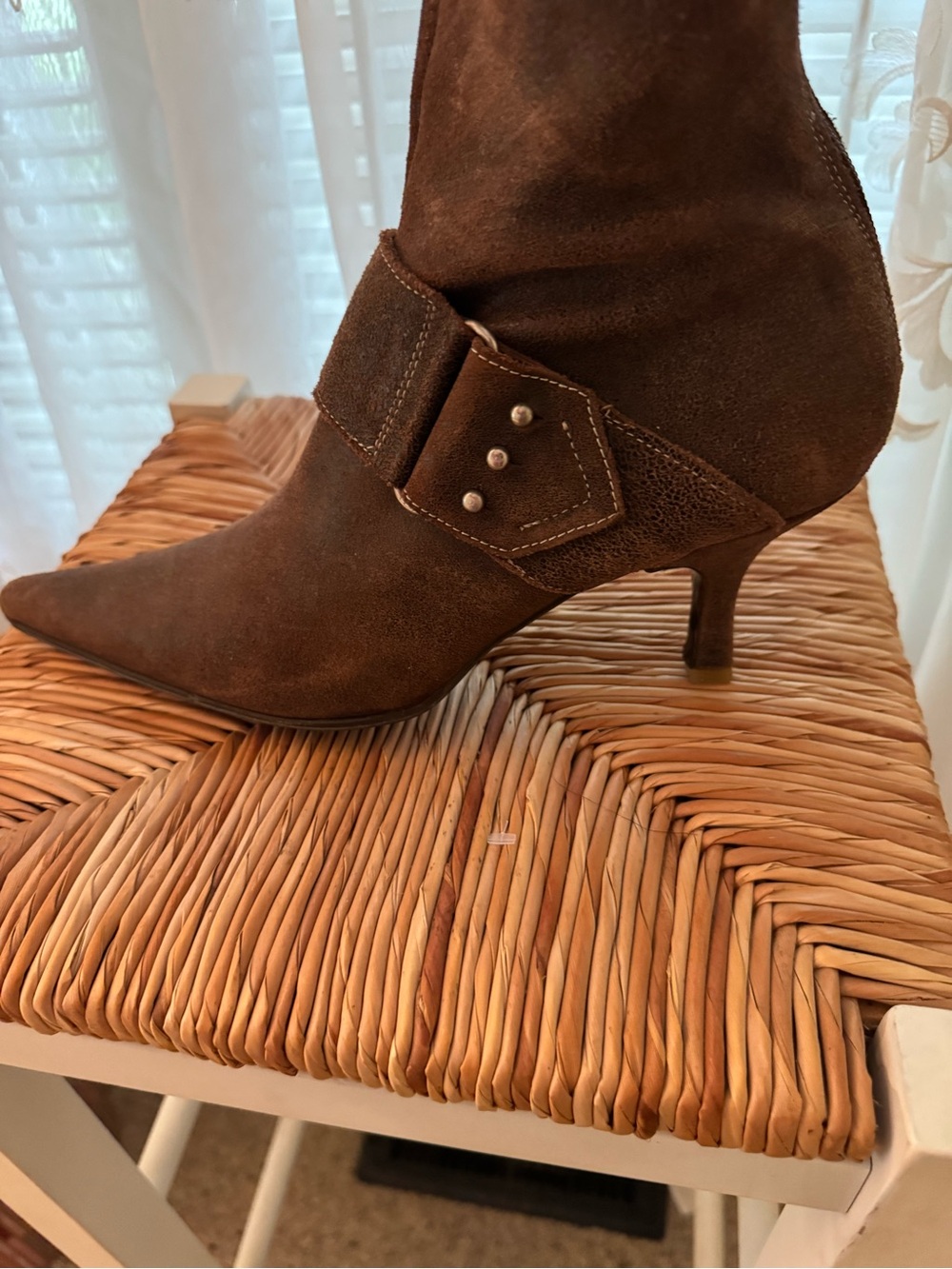 Bronx Brown Suede Pointed Toe Kitten Heel Ankle Boots